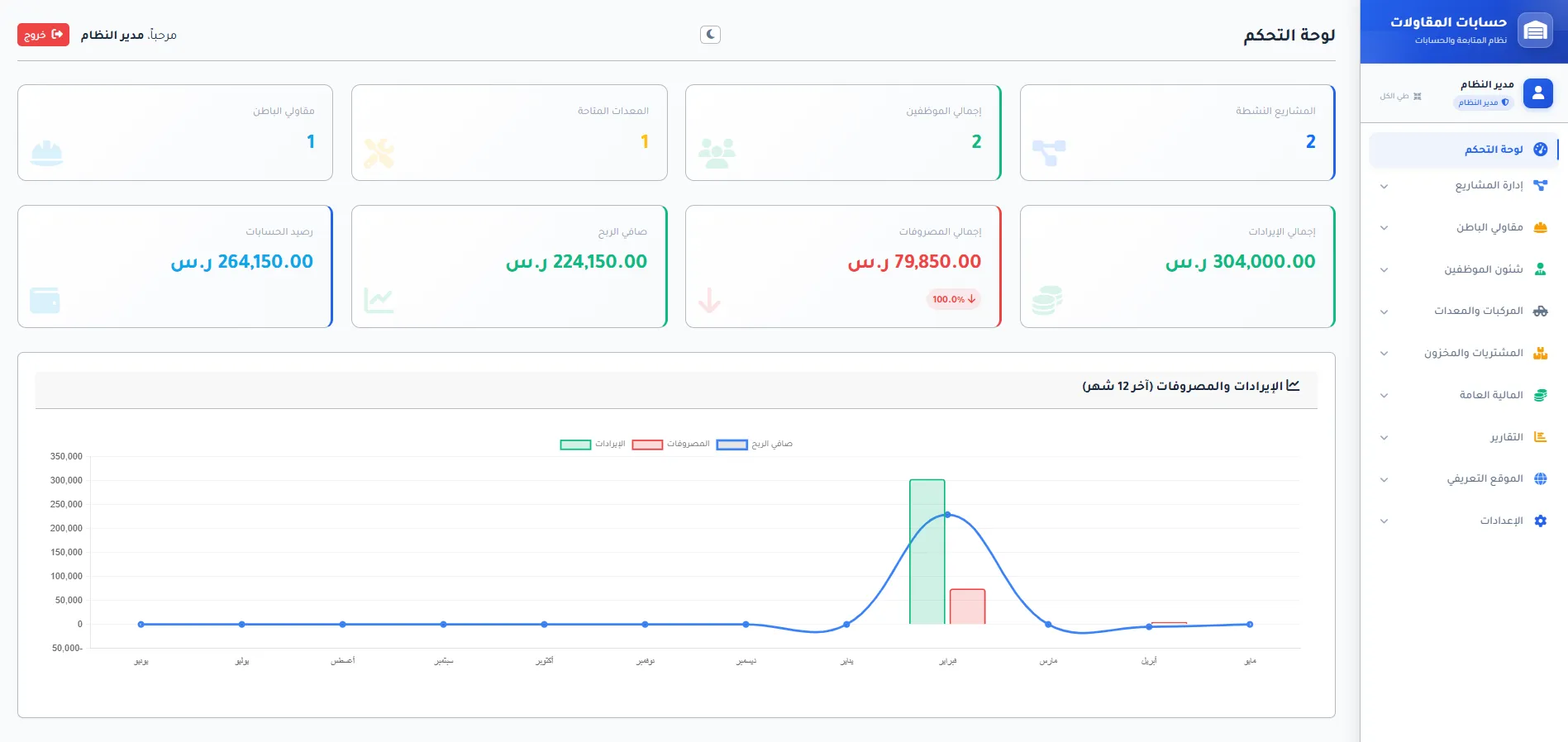 تطبيق ويب لحسابات شركات المقاولات